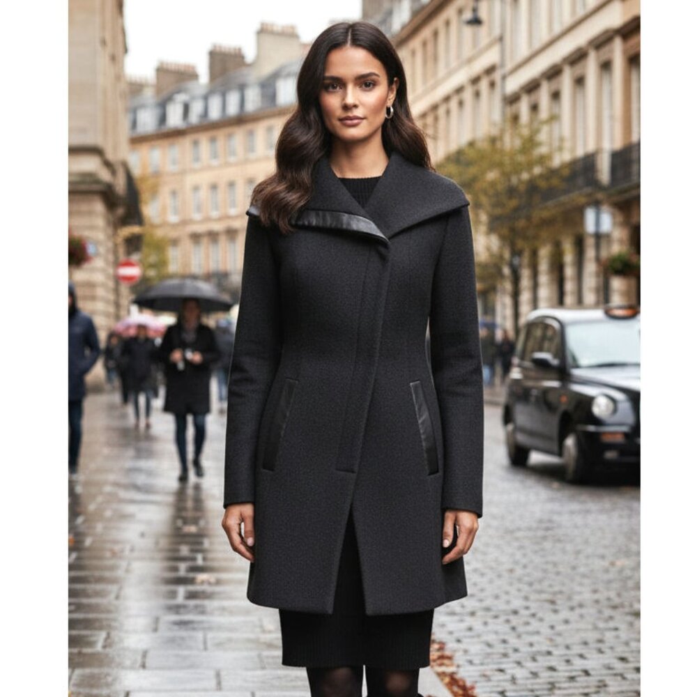 Soia & Kyo 'Jana' Asymmetrical Wool Blend Coat, Black, Women's Size XS